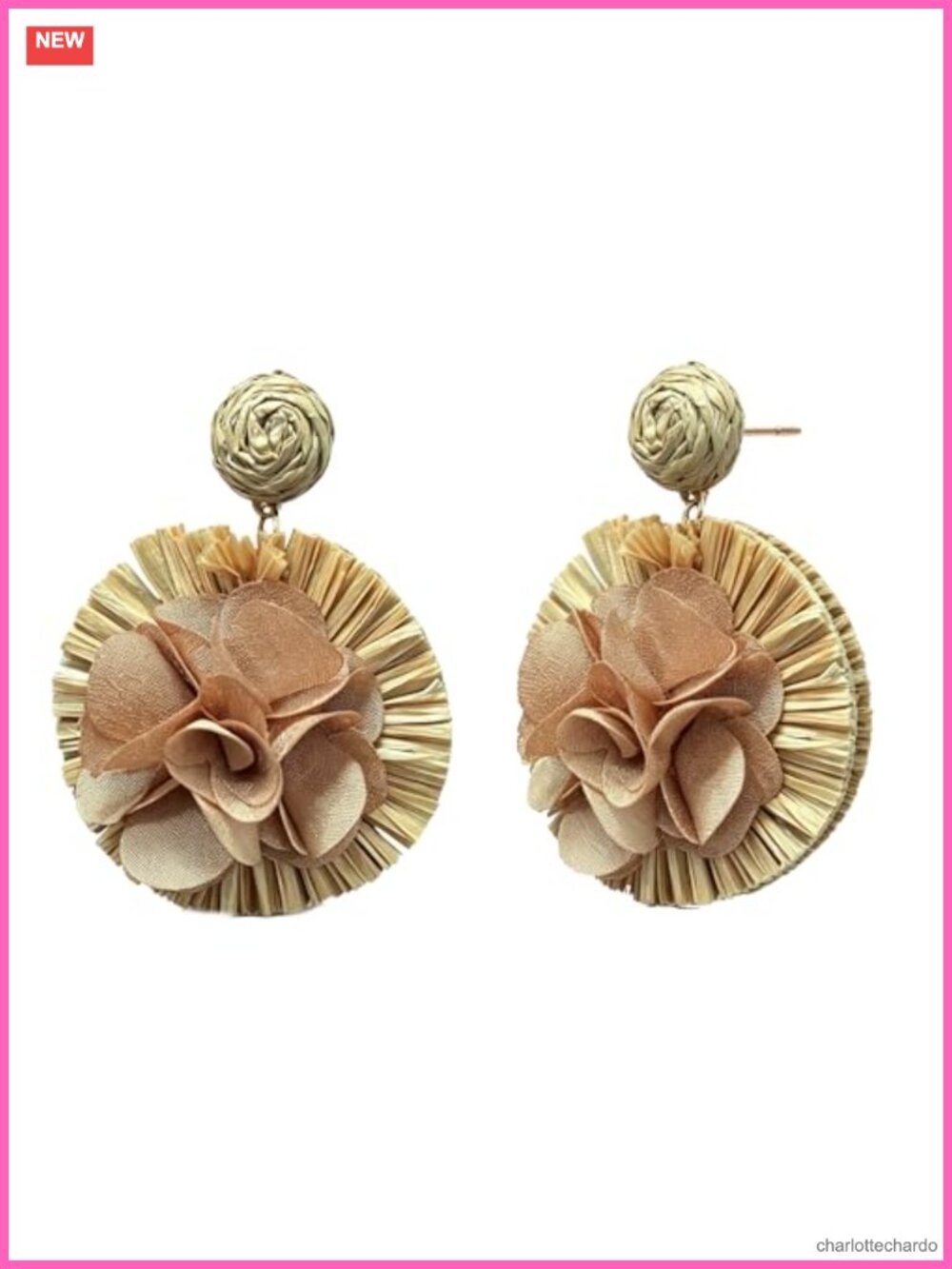 Boho Raffia Flower Drop Earrings Lightweight Vibrant Statement